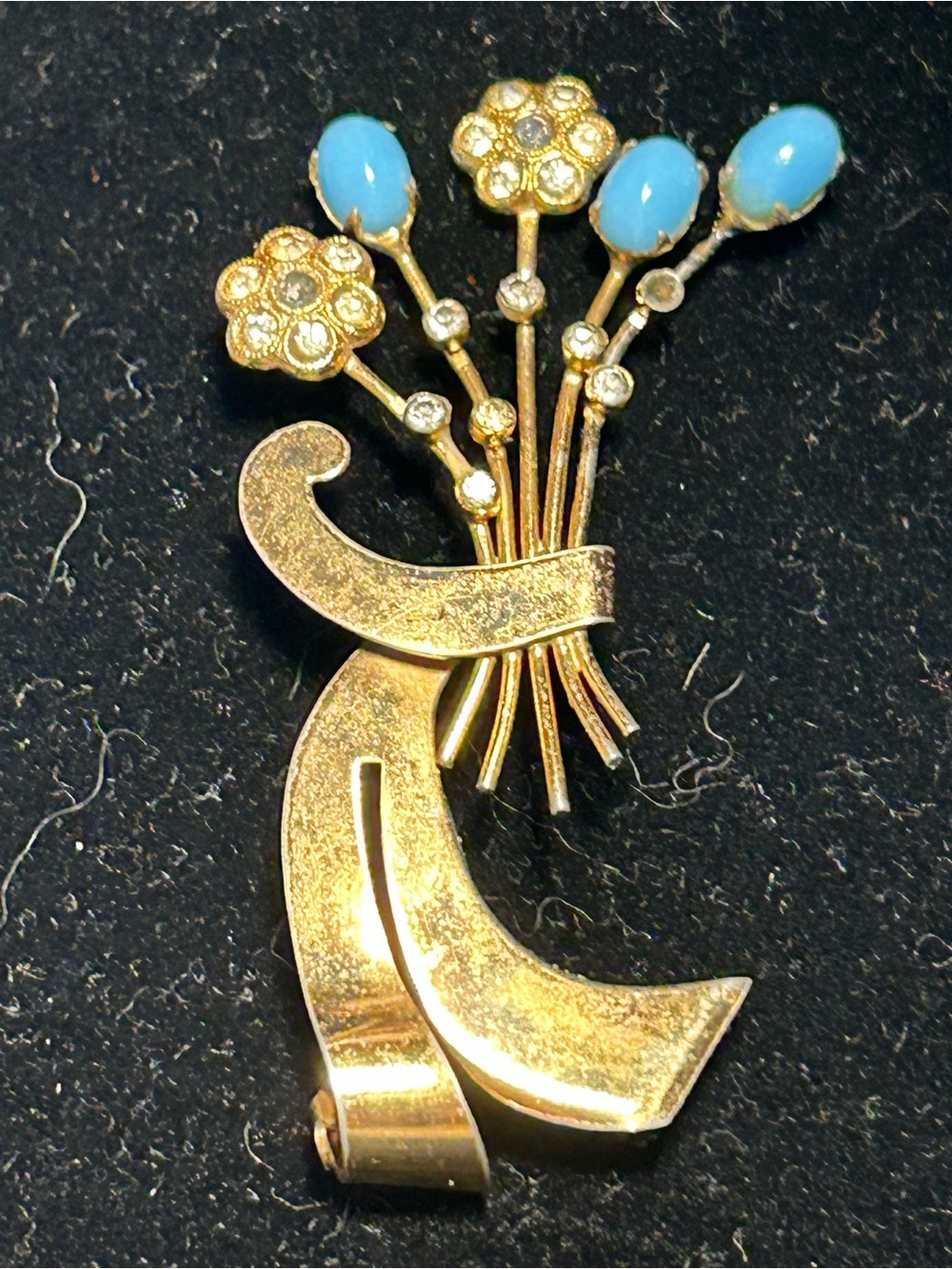 Coro Gold-Tone Bouquet Brooch with Turquoise Blue Cabochons